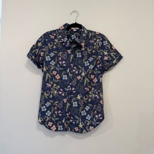 Coldwater Creek Navy Floral Button Down Shirt